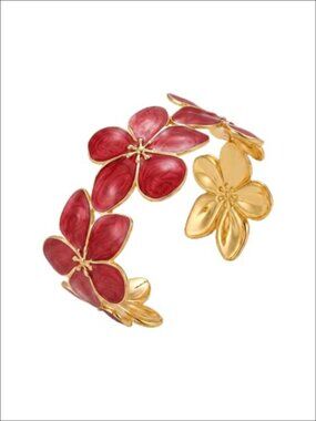 Gold Alloy Open Flower Cuff Bracelet Adjustable Arm Cuff Summer Jewelry